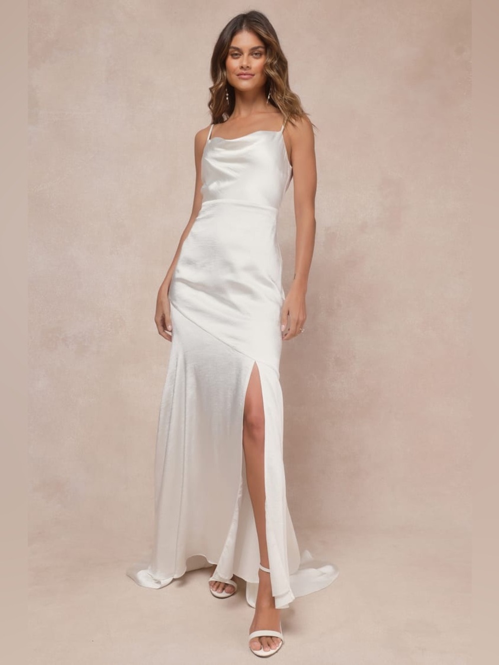 Lulus Passionate Allure Ivory Satin Backless Maxi Dress XS NWOT